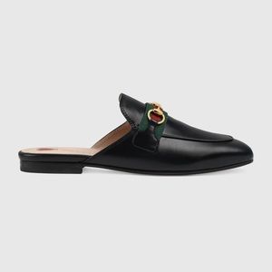Authentic Gucci Princetown leather slipper loafer mules black 36.5.